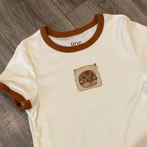 BDG Too Perfect Toast Cat Graphic Ringer Baby Tee